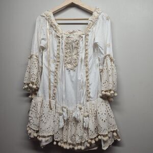 Antica Sartoria By Giacomo Cinque Mini Dress Women One Size Ruffles Embroidered